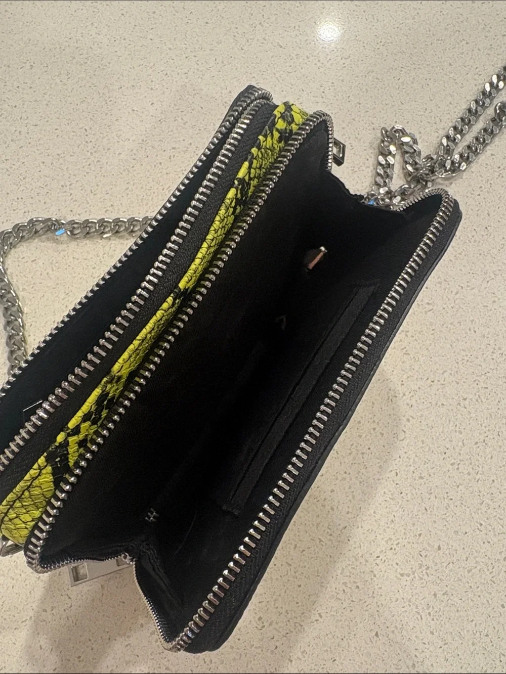 Guess Snake-Print Crossbody Bag with Silver Chain